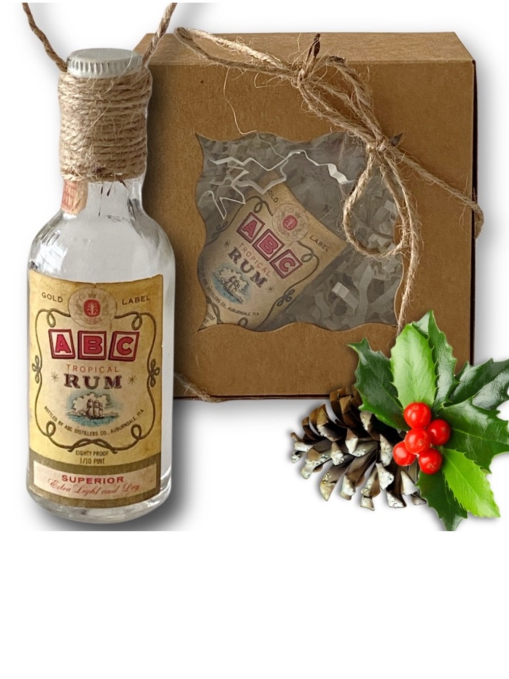 ABC Tropical Rum Artisan Vintage Miniature Glass Bottle Unique Ornament